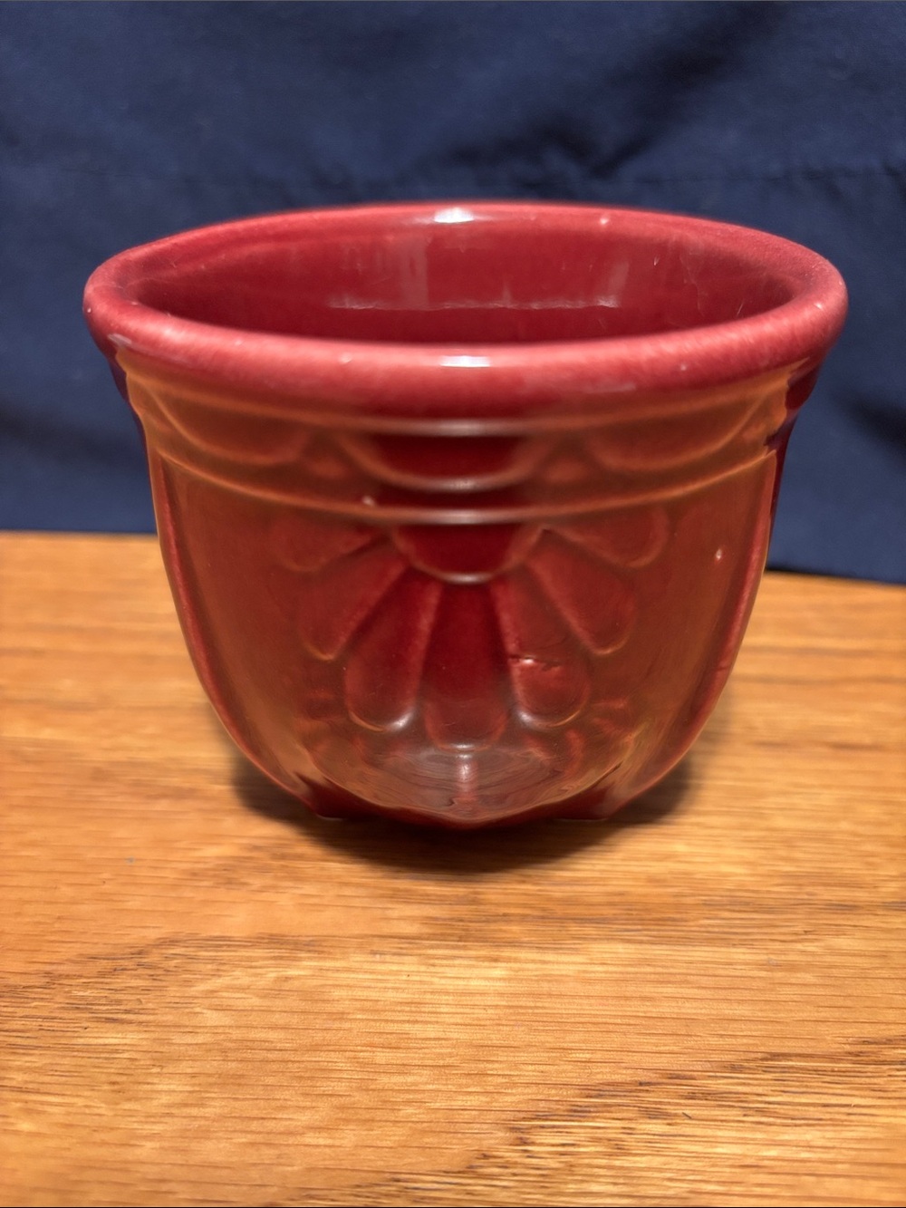 Shawnee Pottery, Half Daisy Maroon Red Miniature Jardiniere Flower Pot